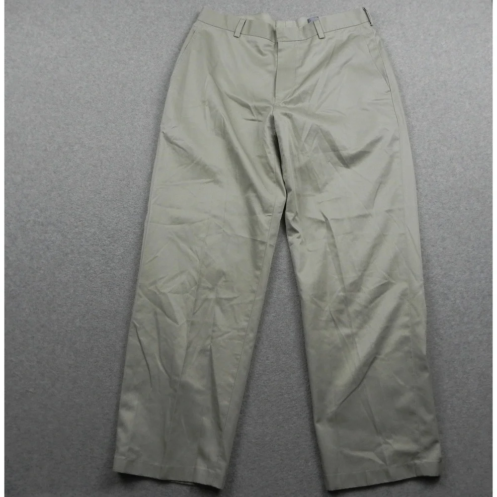 Jos A Bank Chino Pants Mens 34x29 Flat Front Stays Cool Tan Khaki Cotton Slacks